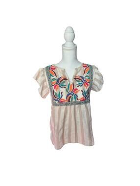 Cream Embellished Puff Sleeve Blouse with Bib Collar L Love Sz Small